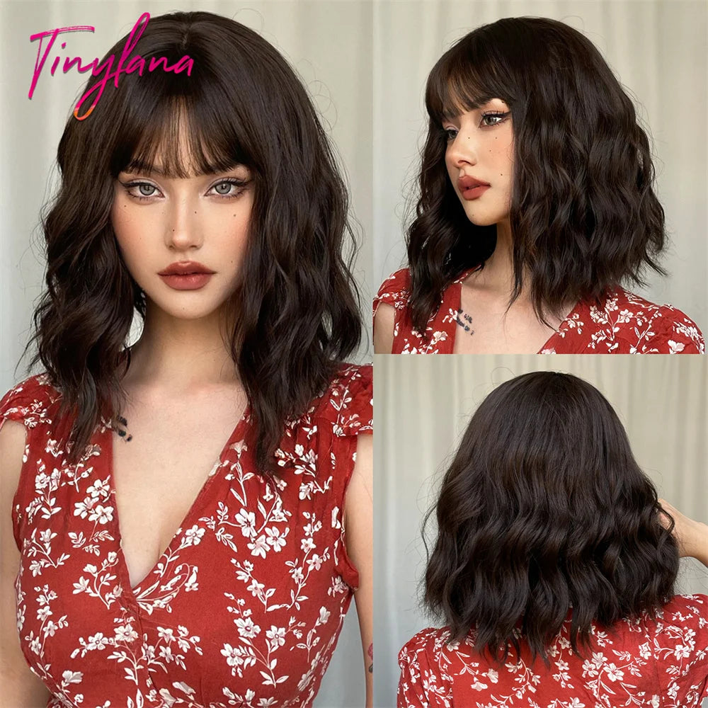 Bob Blue Curly Wavy Wigs with Bangs Short Colorful Cosplay Wigs for Women Afro Halloween DaiIy Natural Heat Resistant Fake Hair