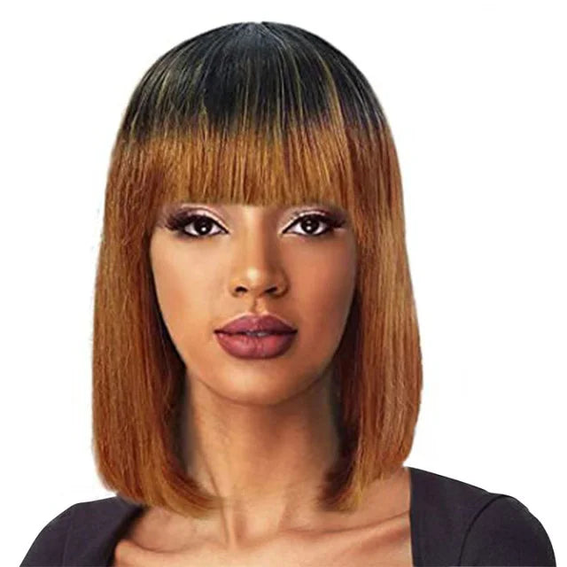 Straight Bob Human Hair Wigs With Bangs Short Brazilian Human Hair 150density For Woman No Lace Full Machine Made Human Hair Wig