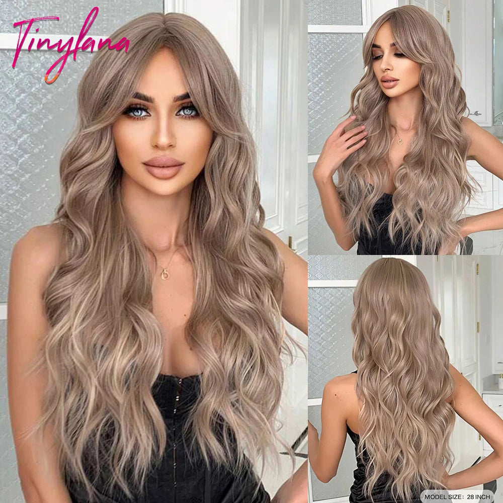 Long Curly White Platinum Synthetic Wigs with Bangs for Women Afro Cosplay Lolita Wavy Wig Natural Hair Heat Reisitant Daily Use