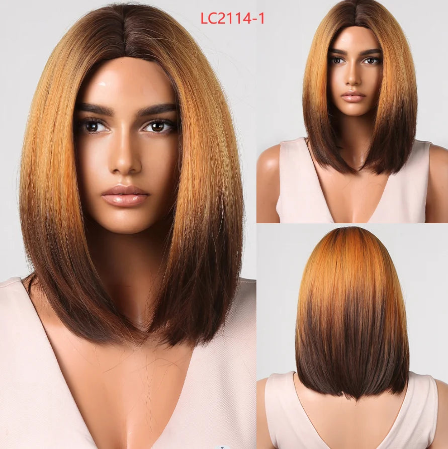 LOUIS FERRE Blonde Short Bob Wigs with Bangs Heat Resistant Synthetic Daily Cosplay Ombre Blonde Hair Wigs for White/Black Women