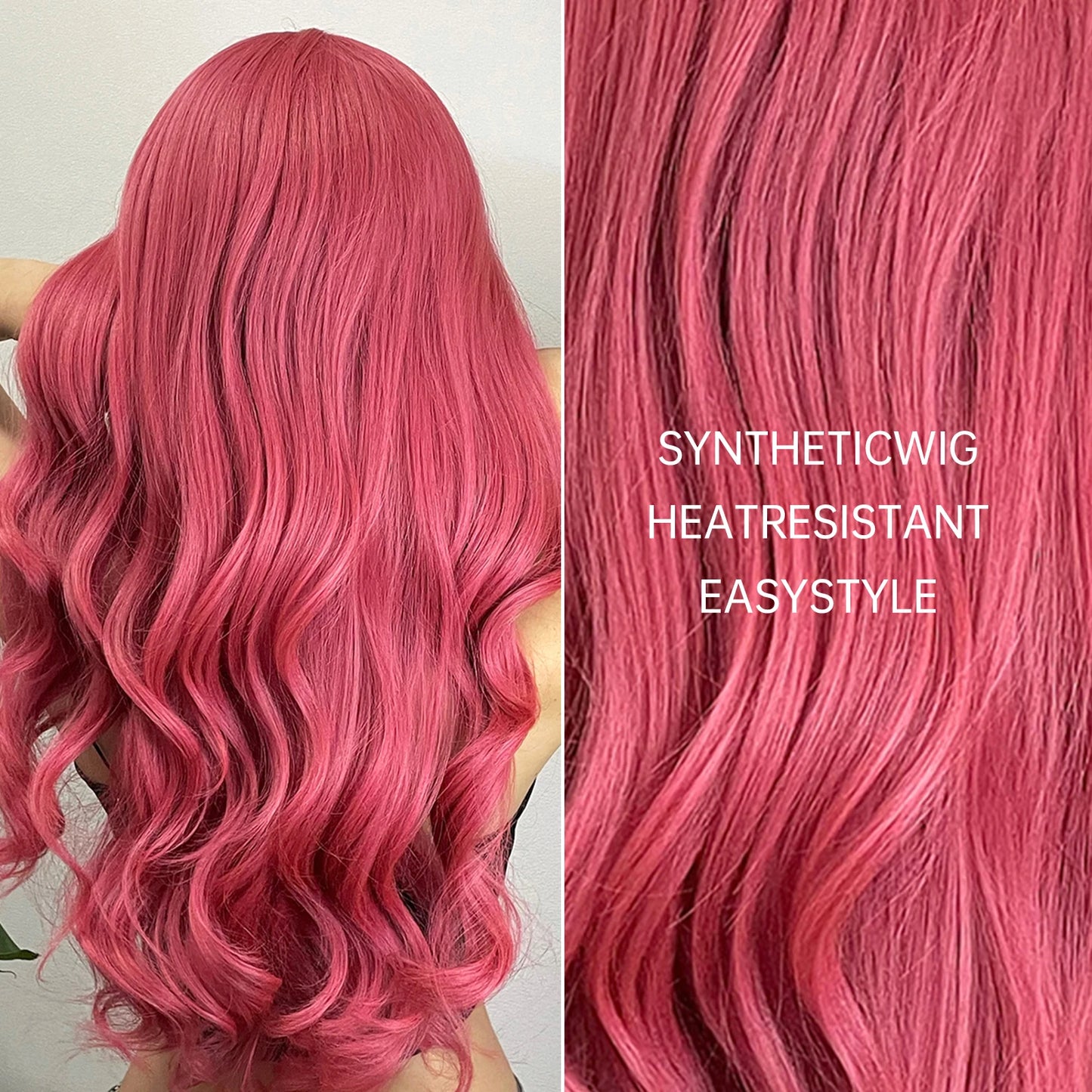 Pink Red Long Curly Wavy Synthetic Wigs Lolita Cosplay Hair With Bangs for Women Natural Water Wave Party Heat Resistant Wig