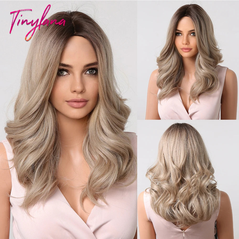 Rose Blonde Brown Short Bob Synthetic Wigs with Bangs Ash Blonde Natural Loose Wave Wig for Women Cosplay Heat Resistant Hair