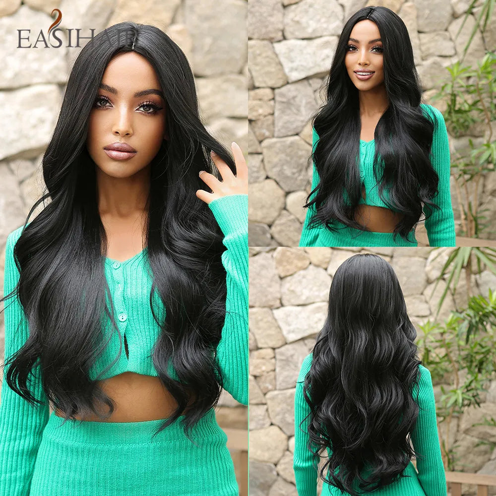 EASIHAIR Ash Blonde Wavy Cosplay Wigs with Bangs Natural Long Synthetic Hairs for Women Lolita Party Heat Resistant Fibers Wig