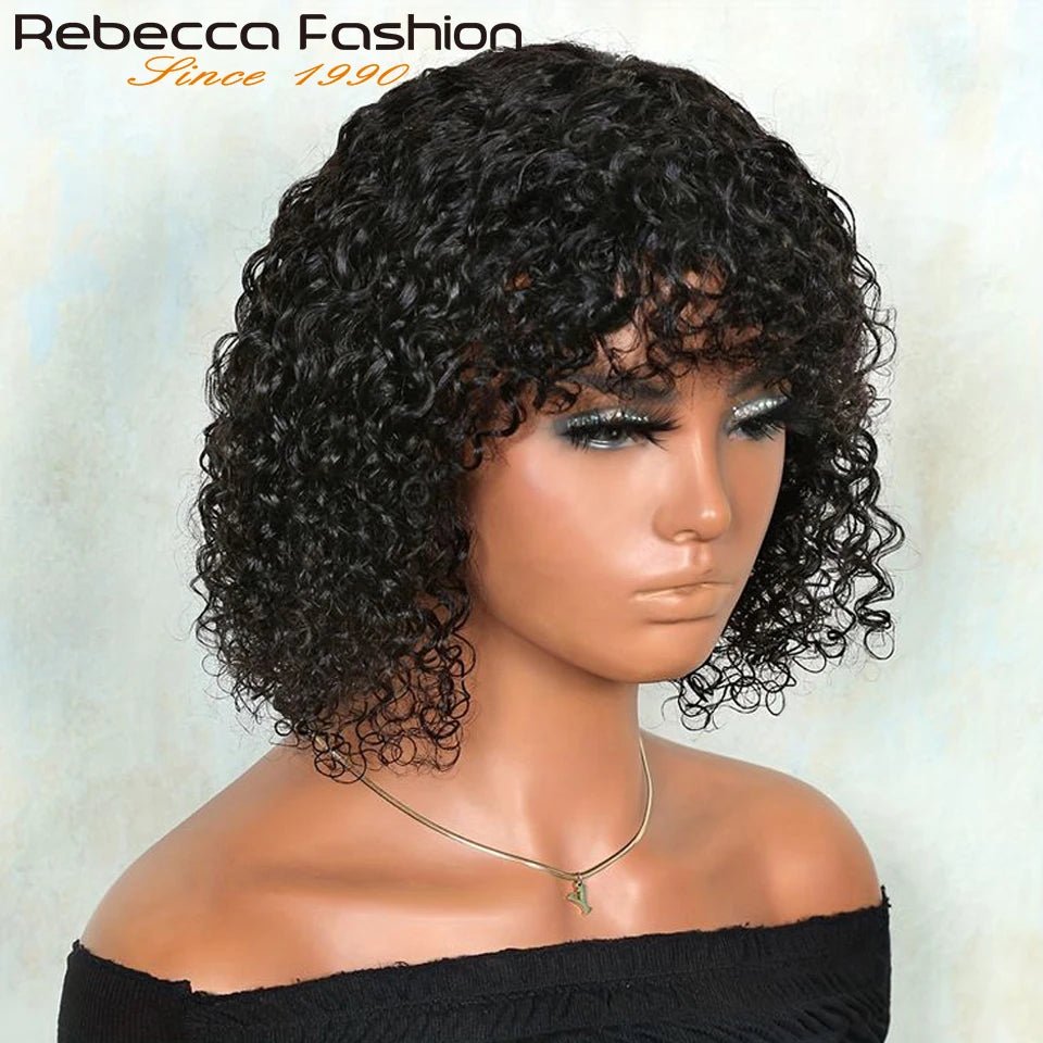 Jerry Curly Short Bob Human Hair Wigs With Bangs Wear To Go Glueless Wig Ombre 99J Water Wave Blonde Colored Wig For Women