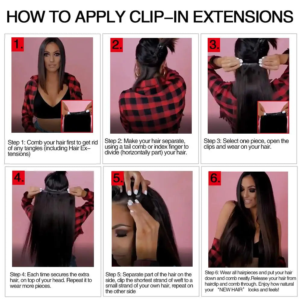 Women Straight Human Hair Clip In Hair Extensions  100% Unprocessed Full Head Brazilian Virgin Hair Natural 8Pcs With 120 Gram