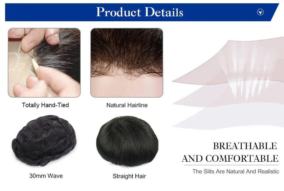 VERSALITE- Mono with Swiss Lace Front Toupee Men Male Hair Prosthesis 100% Natural Human Hair Replacement  System Men's Wigs