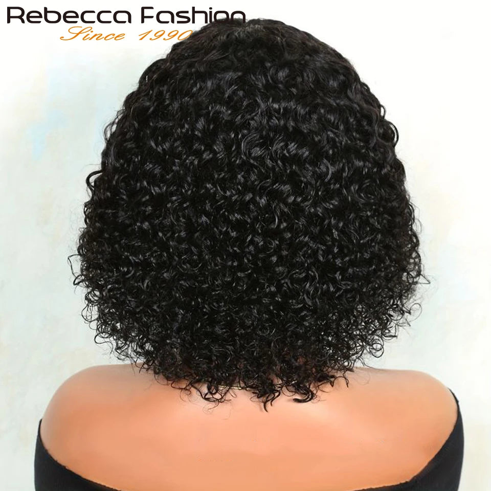 Jerry Curly Short Bob Human Hair Wigs With Bangs Wear To Go Glueless Wig Ombre 99J Water Wave Blonde Colored Wig For Women