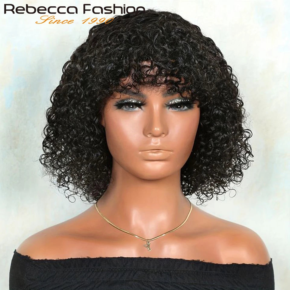 Jerry Curly Short Bob Human Hair Wigs With Bangs Wear To Go Glueless Wig Ombre 99J Water Wave Blonde Colored Wig For Women