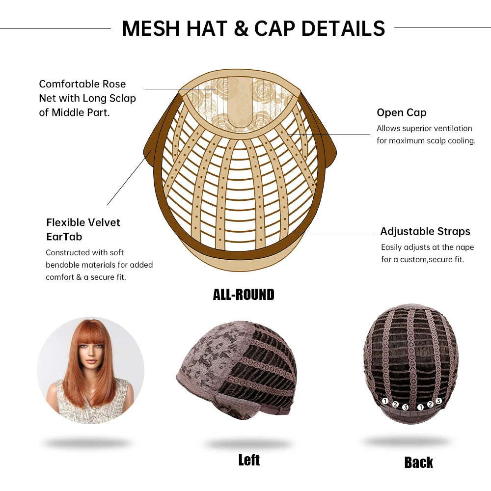 EASIHAIR Copper Ginger Synthetic Wigs with Bangs Medium Length Straight Hair Wig for Women Daily Cosplay Natural Heat Resistant