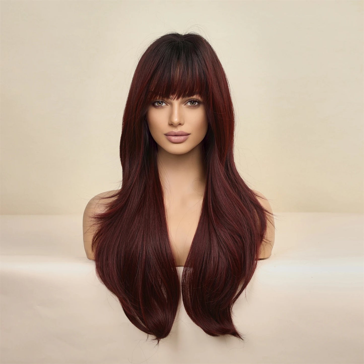 Blonde Unicorn Cherry Red Wig Synthetic Long Wavy Wig with Bangs Daily Party Cosplay Hair Wigs for Women Heat Resistant Fiber