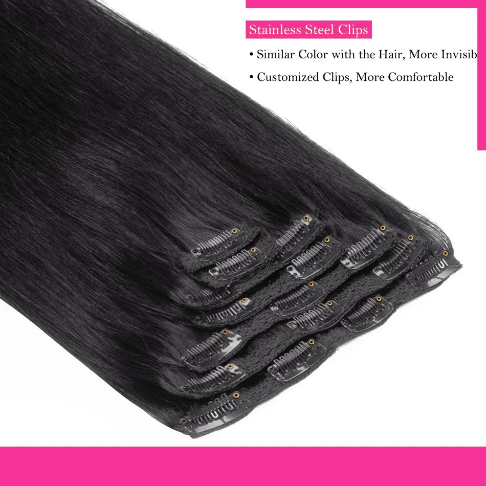 Clip in Human Hair Double Weft Thicker 100% Human Remy Hair Clip in New Version Thick Silky Straight Human Hair 1B Natural color