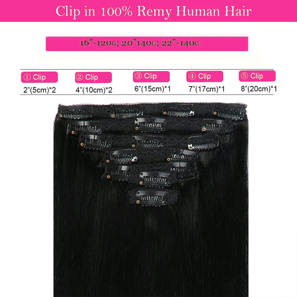Clip in Human Hair Double Weft Thicker 100% Human Remy Hair Clip in New Version Thick Silky Straight Human Hair 1B Natural color