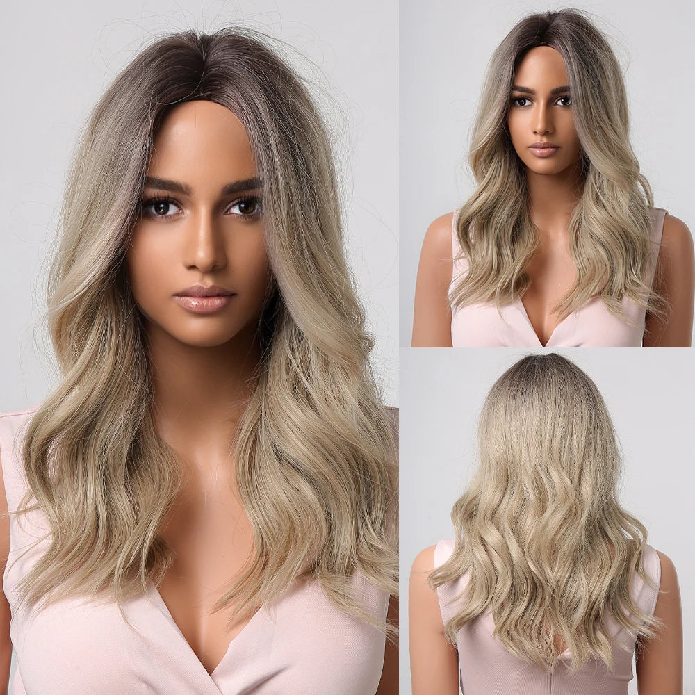 Rose Blonde Brown Short Bob Synthetic Wigs with Bangs Ash Blonde Natural Loose Wave Wig for Women Cosplay Heat Resistant Hair