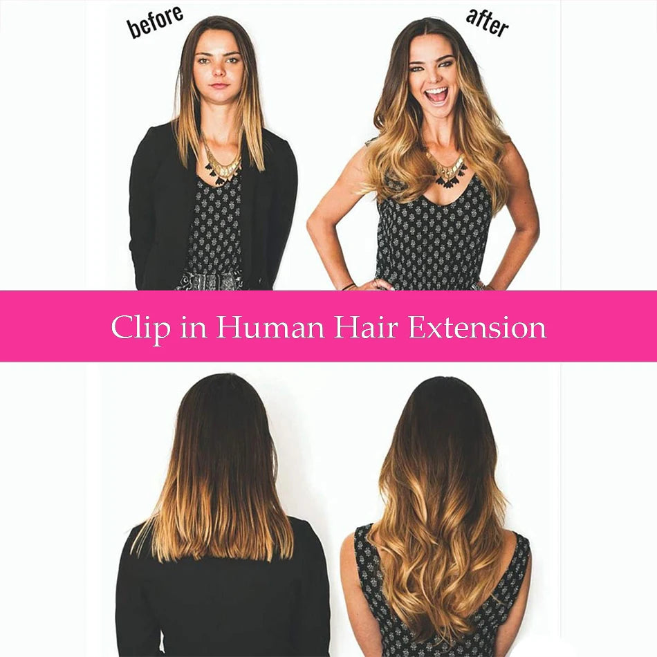 Clip in Human Hair Double Weft Thicker 100% Human Remy Hair Clip in New Version Thick Silky Straight Human Hair 1B Natural color