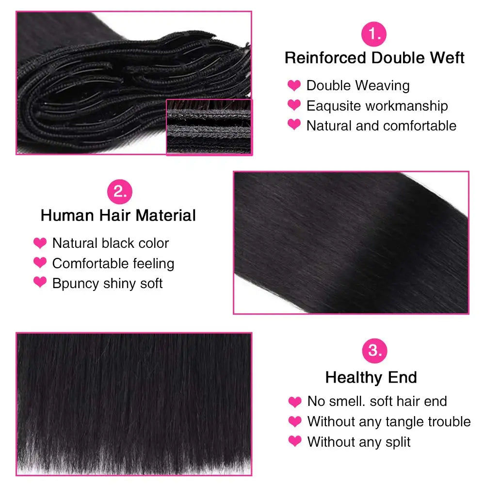 Women Straight Human Hair Clip In Hair Extensions  100% Unprocessed Full Head Brazilian Virgin Hair Natural 8Pcs With 120 Gram