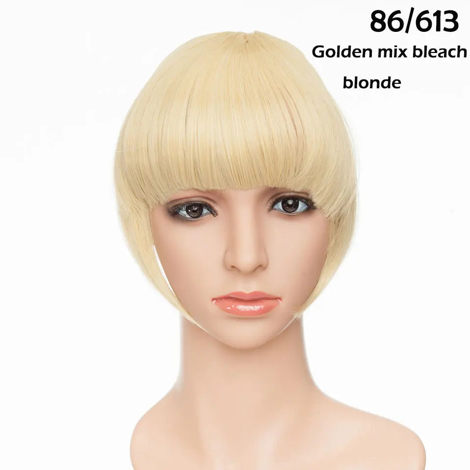 SNOILITE Synthetic Clip In Bangs Hair Extensions Black Brown Blonde Fake Fringe hairpiece 18colors blunt bangs for women