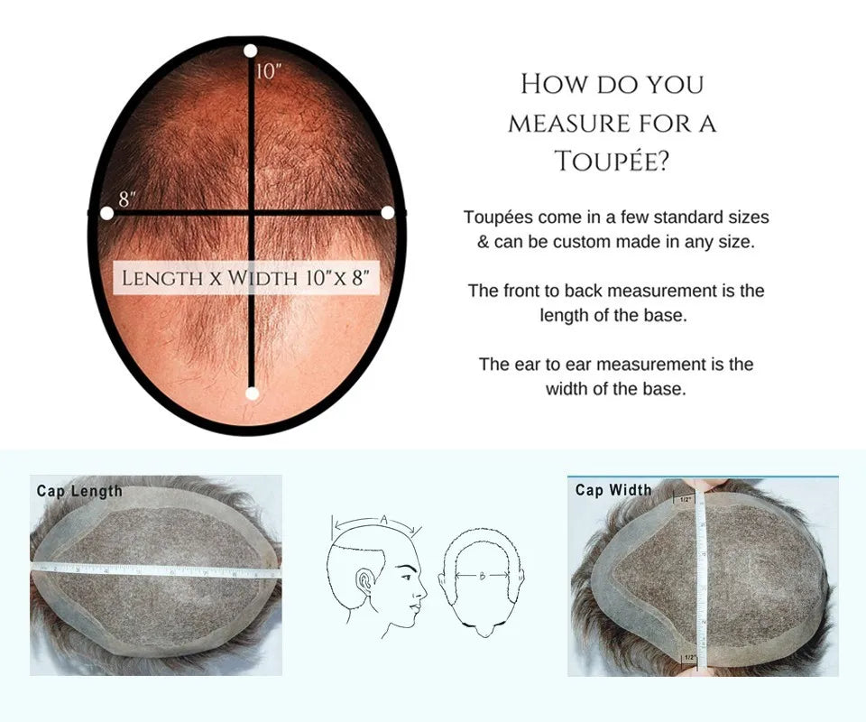 Dark Brown Men Toupee 80% Natural Hairline 0.02mm Invisible Super Thin Skin PU Black Grey Blonde Human Hair Hairpieces Prosthesi