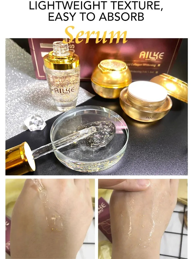AILKE Collagen Whitening Face Care Set, Moisturizing, Even Skin Tone, Reduce Dark Spots, With Hyaluronic Acid, Vitamin E