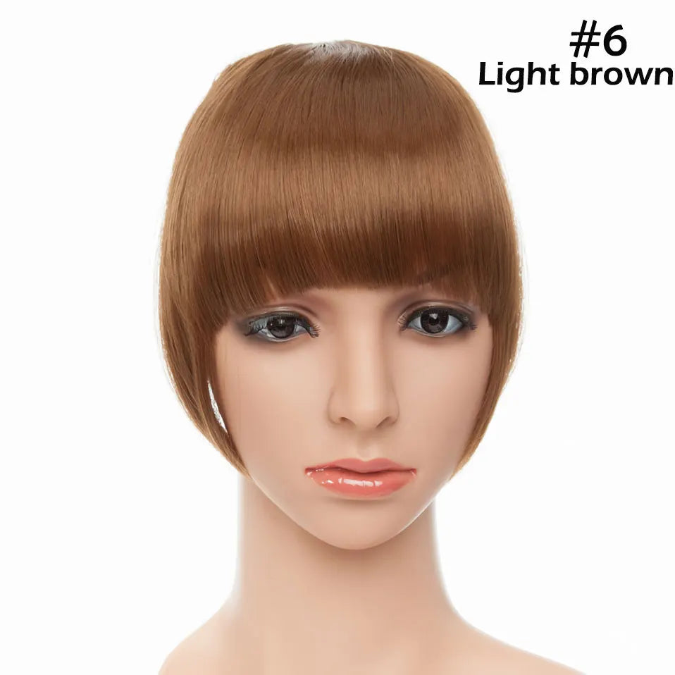 SNOILITE Synthetic Clip In Bangs Hair Extensions Black Brown Blonde Fake Fringe hairpiece 18colors blunt bangs for women