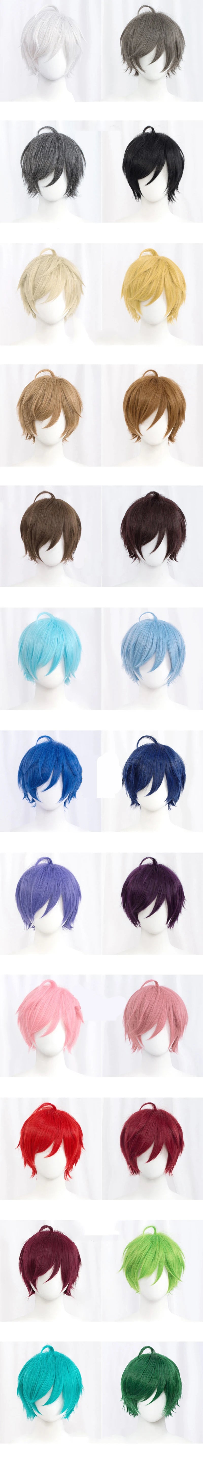 L-email wig 30cm Short Cosplay Wigs Pink Blonde Red Black White Men Wig with Bangs Heat Resistant Synthetic Hair Party 20 Colors