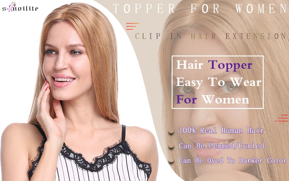 S-noilite 8.5x8.5cm Hair Topper Human Hair Cilp Center Crown Wig With Bangs Clip In Natural Hair Extension Hair Vortex Hairpiece