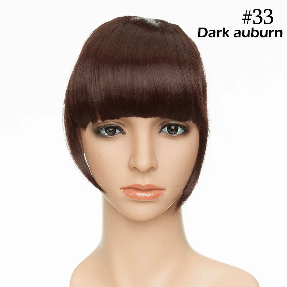 SNOILITE Synthetic Clip In Bangs Hair Extensions Black Brown Blonde Fake Fringe hairpiece 18colors blunt bangs for women