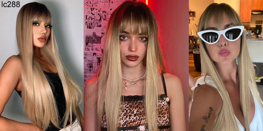 HENRY MARGU Long Straight Synthetic Wigs with Bangs Brown Red Copper Ginger Machine Made Wig for Women Cosplay Heat Resistant