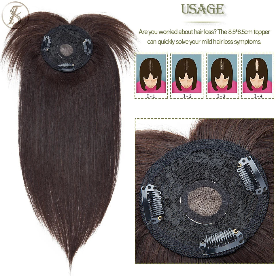 TESS Women Topper 8.5x8.5cm Hair Clips Hair Toppers Natural Hair Wigs 100% Human Hair For Women Hairpiece Clip In Hair Extension