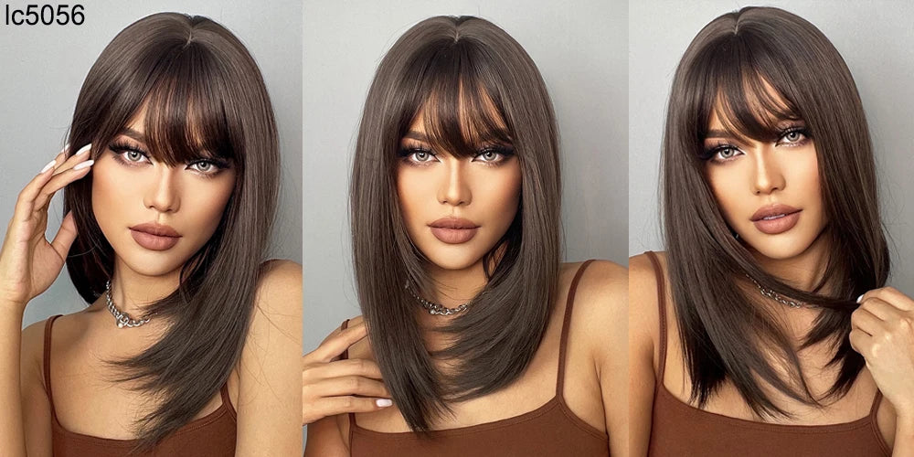 HENRY MARGU Long Straight Synthetic Wigs with Bangs Brown Red Copper Ginger Machine Made Wig for Women Cosplay Heat Resistant