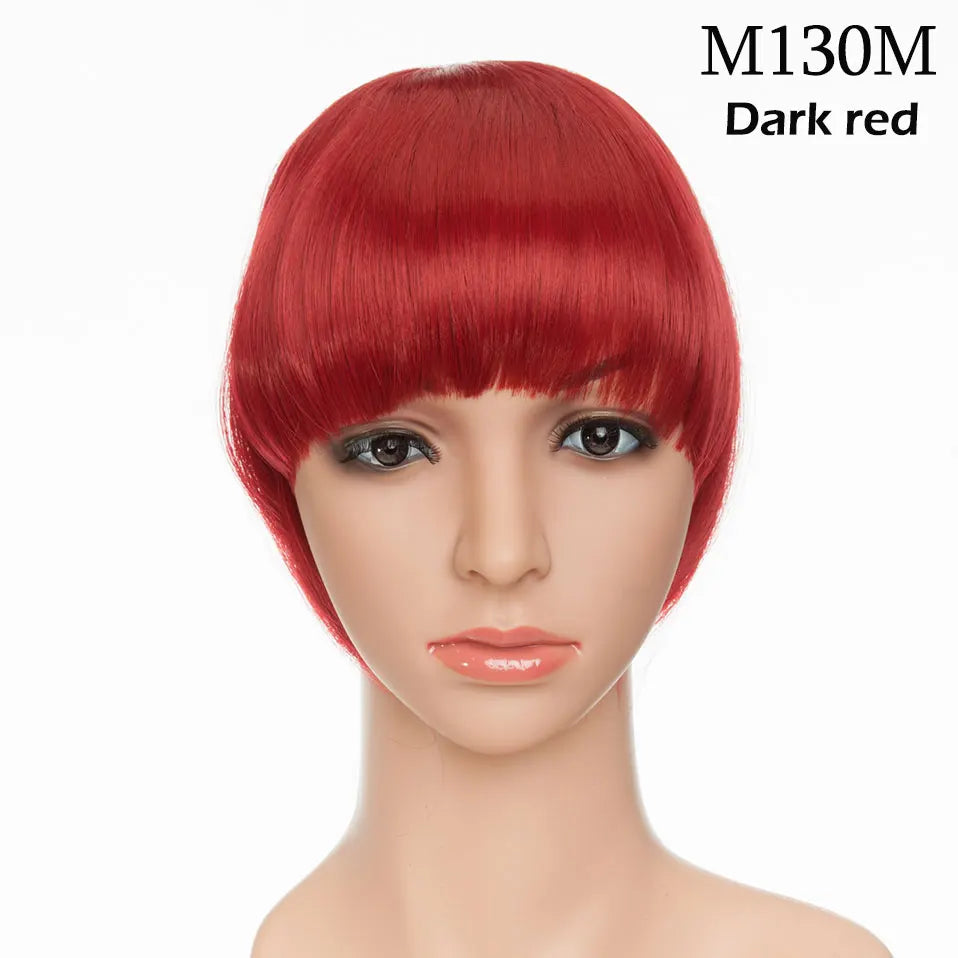 SNOILITE Synthetic Clip In Bangs Hair Extensions Black Brown Blonde Fake Fringe hairpiece 18colors blunt bangs for women