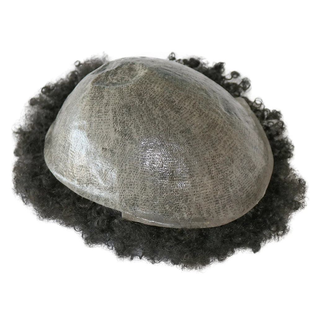 6mm 10mm Afro Wave Full Skin Toupee for Basketbass Players and Fans Brazilian Remy Human Hair Replacement Afro Wave Hair Men Wig