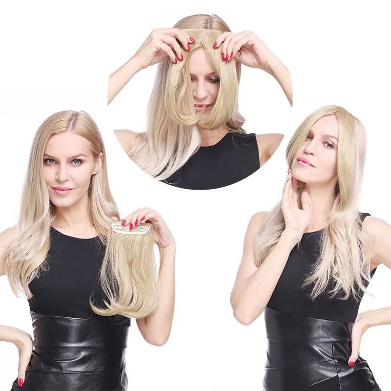 SNOILITE Synthetic Clip In Bangs Hair Extensions Black Brown Blonde Fake Fringe hairpiece 18colors blunt bangs for women