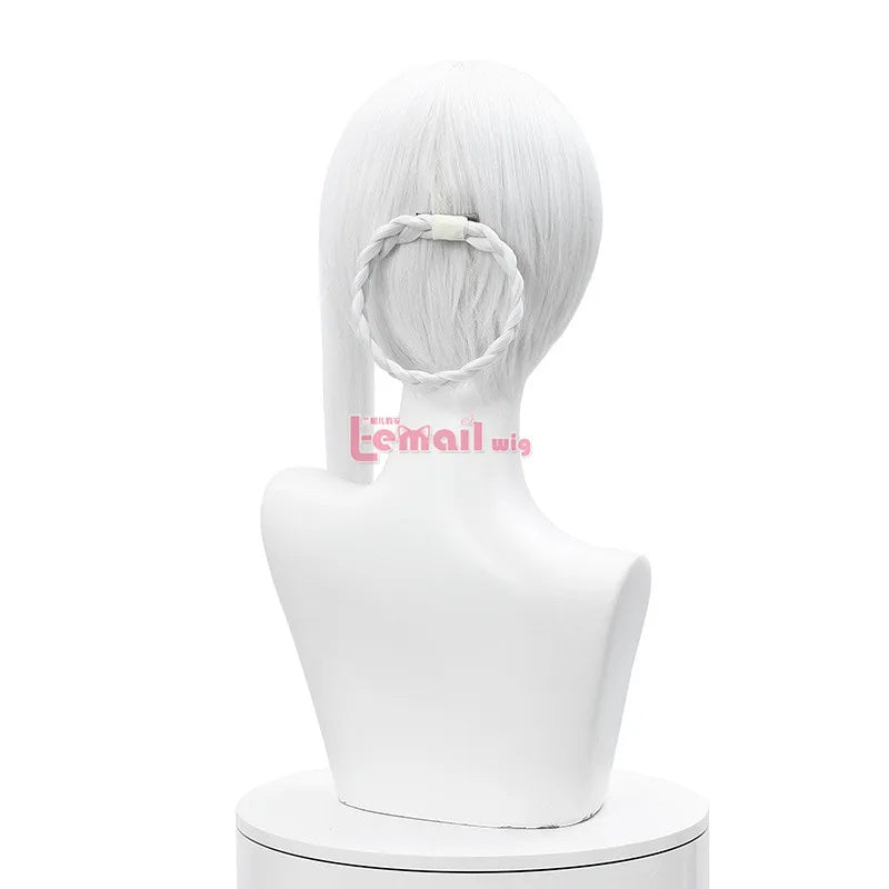 L-email wig NieR Kaine Cosplay Wig NieR RepliCant Cosplay Sliver White Braided Wigs with Bangs Synthetic Hair Heat Resistant
