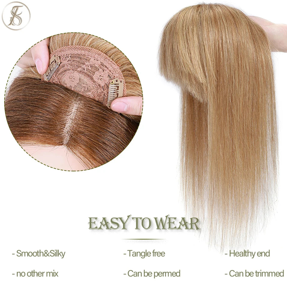 TESS Women Topper 8.5x8.5cm Hair Clips Hair Toppers Natural Hair Wigs 100% Human Hair For Women Hairpiece Clip In Hair Extension