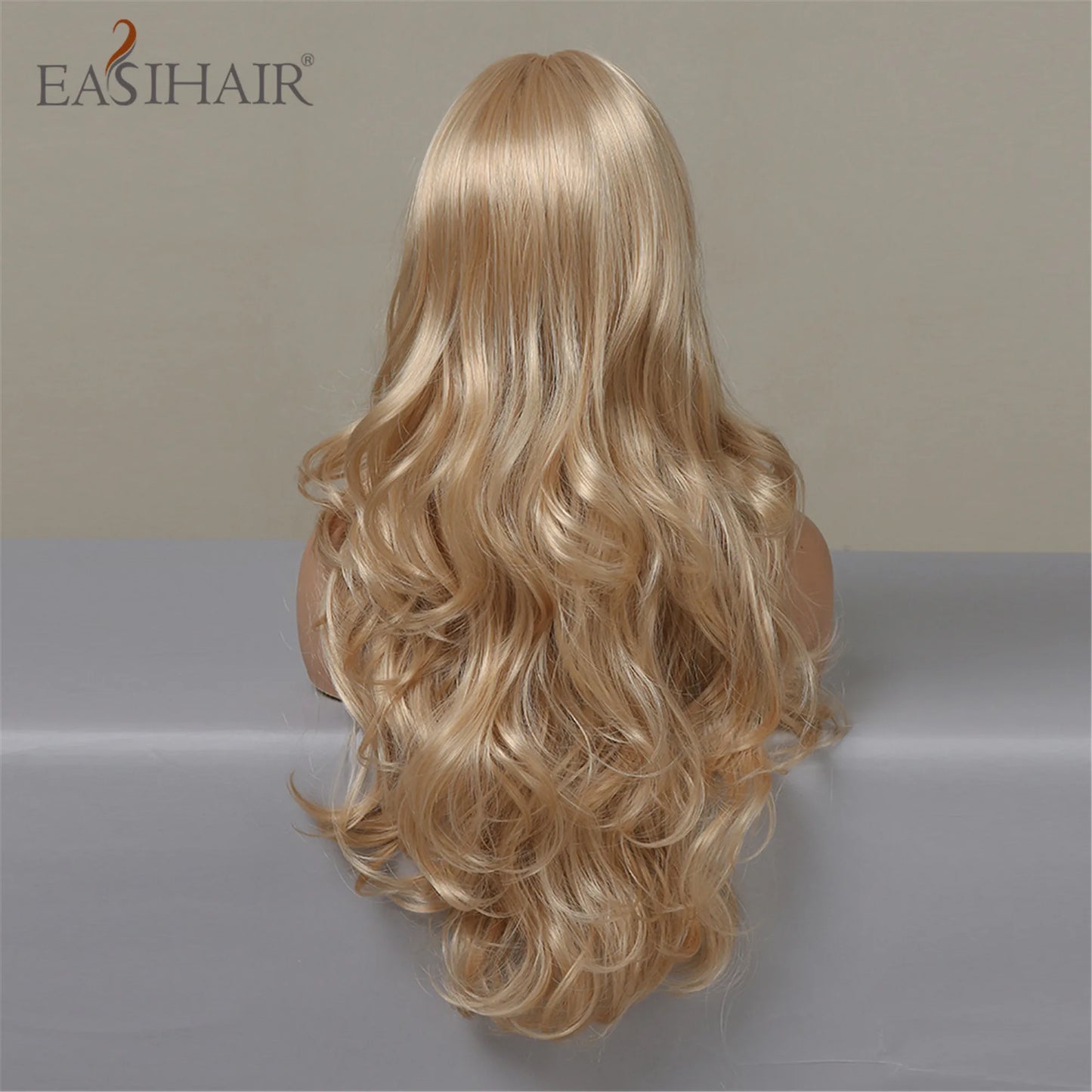 EASIHAIR Ash Blonde Wavy Cosplay Wigs with Bangs Natural Long Synthetic Hairs for Women Lolita Party Heat Resistant Fibers Wig