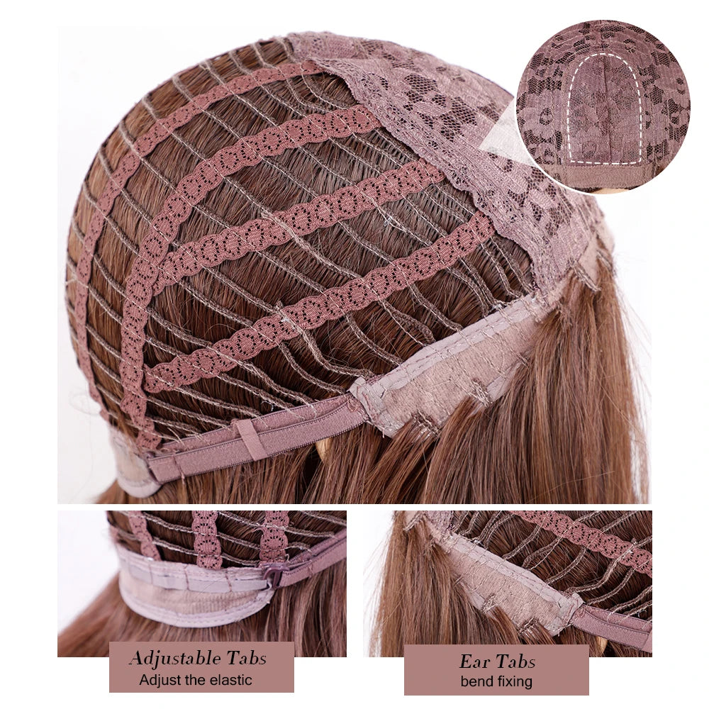 ELEMENT Synthetic Short Straight Wig Black Ombre Blonde Bob Wigs with Bangs for Women Cosplay Party Daily Hair Headband