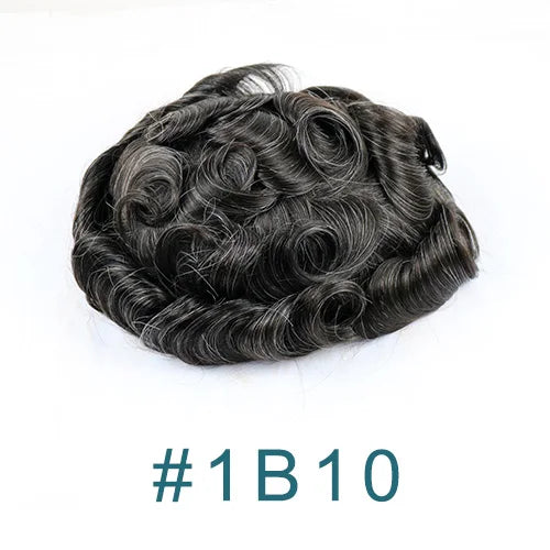 Ultra Thin Skin 1B80 Men Toupee Human Hair 0.02mm Full PU Gery Black Mix Wig Capillary Prosthesis Toupet Male Replacement System