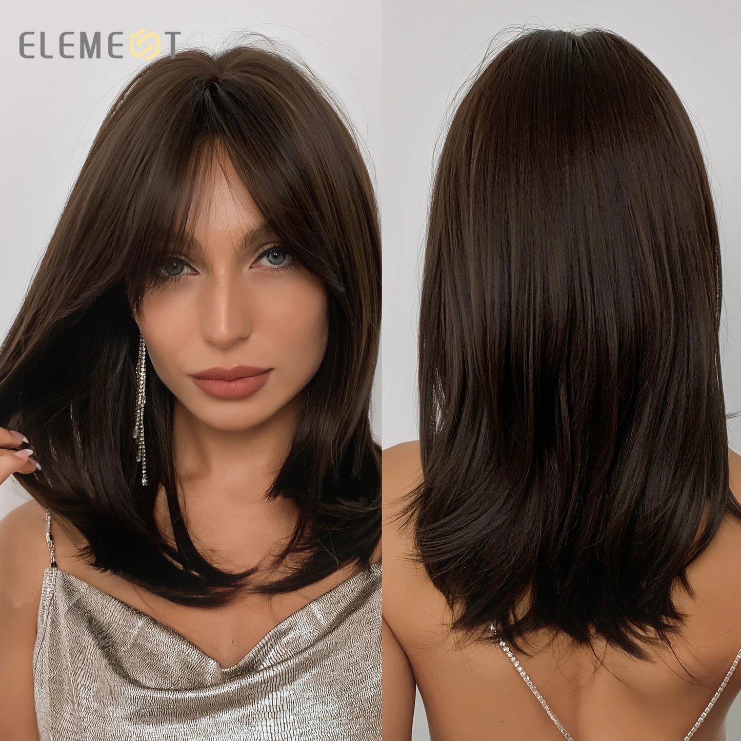 ELEMENT Synthetic Short Straight Wig Black Ombre Blonde Bob Wigs with Bangs for Women Cosplay Party Daily Hair Headband