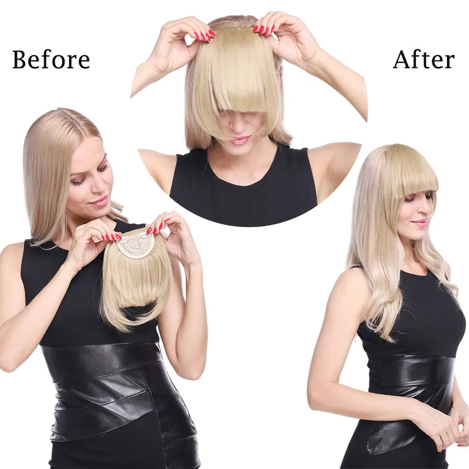 SNOILITE Synthetic Clip In Bangs Hair Extensions Black Brown Blonde Fake Fringe hairpiece 18colors blunt bangs for women