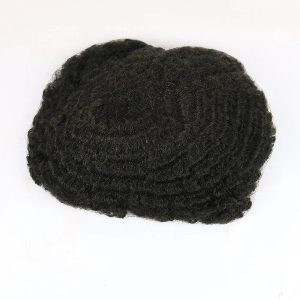 6mm 10mm Afro Wave Full Skin Toupee for Basketbass Players and Fans Brazilian Remy Human Hair Replacement Afro Wave Hair Men Wig