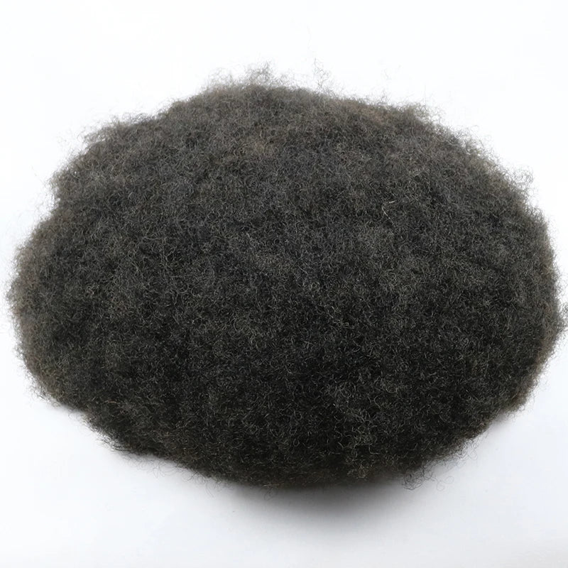 6mm 10mm Afro Wave Full Skin Toupee for Basketbass Players and Fans Brazilian Remy Human Hair Replacement Afro Wave Hair Men Wig