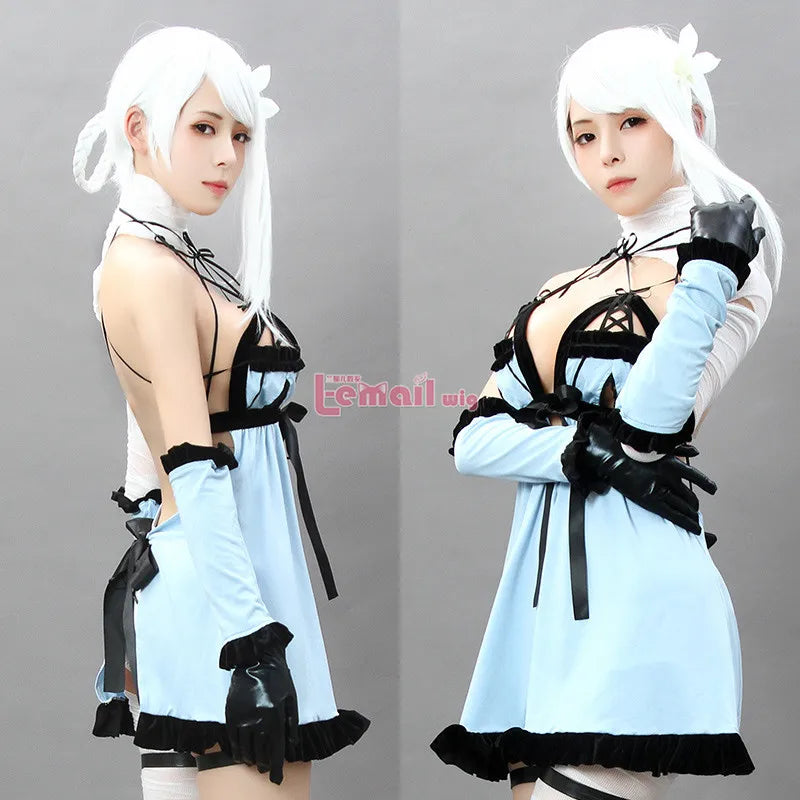 L-email wig NieR Kaine Cosplay Wig NieR RepliCant Cosplay Sliver White Braided Wigs with Bangs Synthetic Hair Heat Resistant