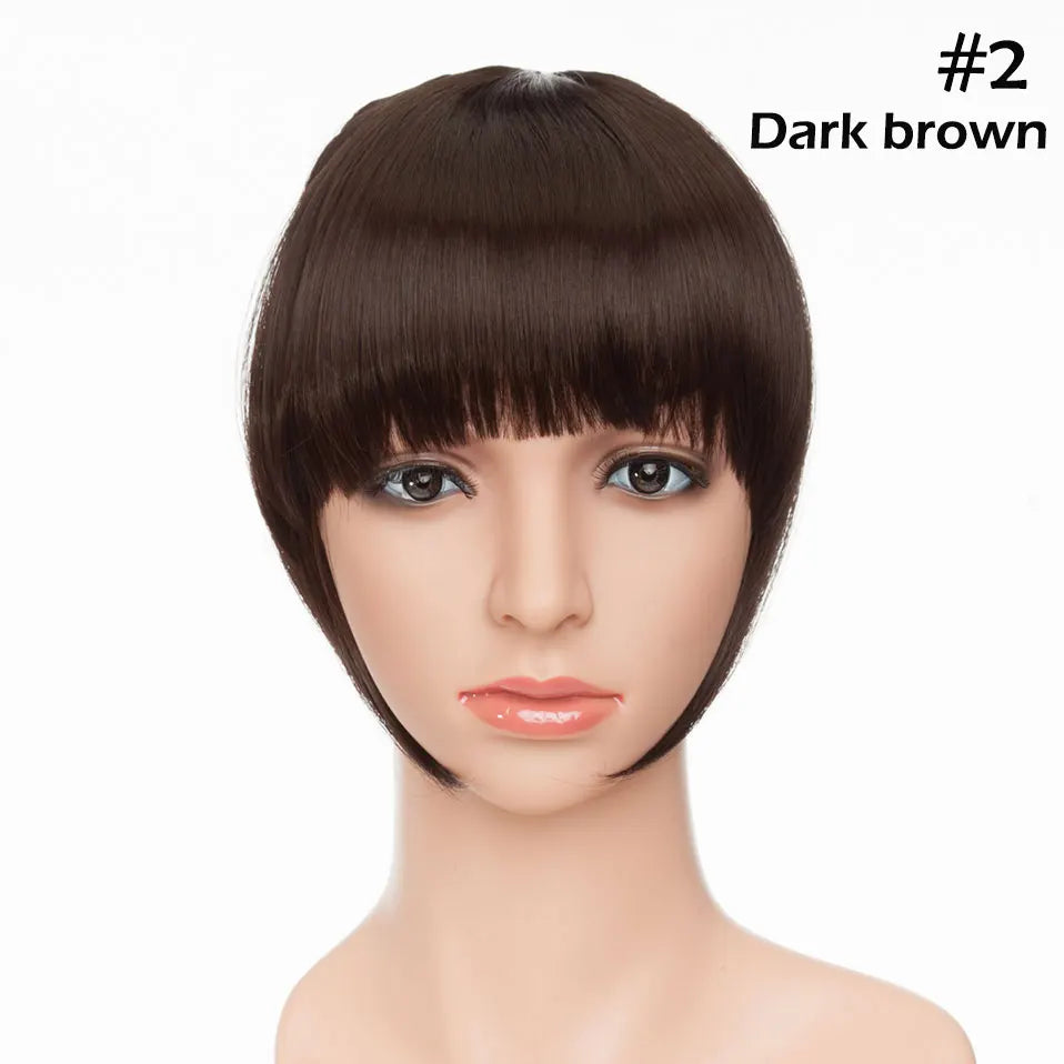 SNOILITE Synthetic Clip In Bangs Hair Extensions Black Brown Blonde Fake Fringe hairpiece 18colors blunt bangs for women