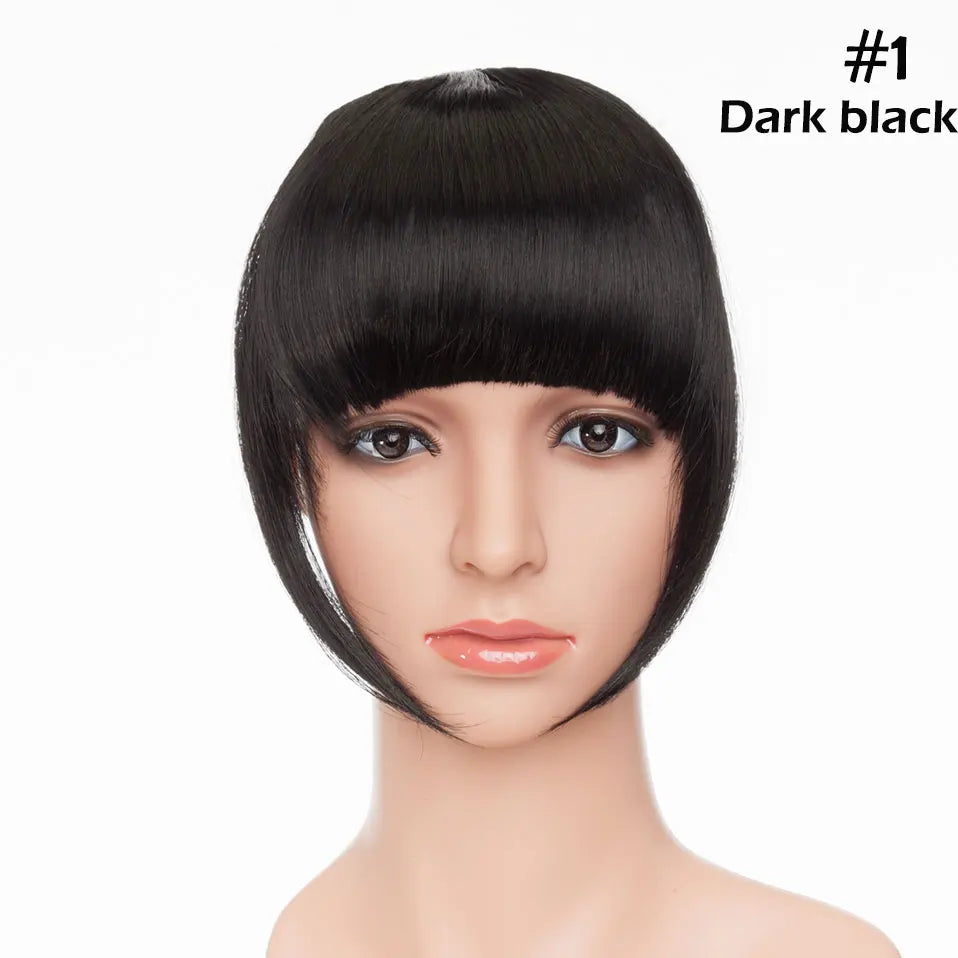 SNOILITE Synthetic Clip In Bangs Hair Extensions Black Brown Blonde Fake Fringe hairpiece 18colors blunt bangs for women