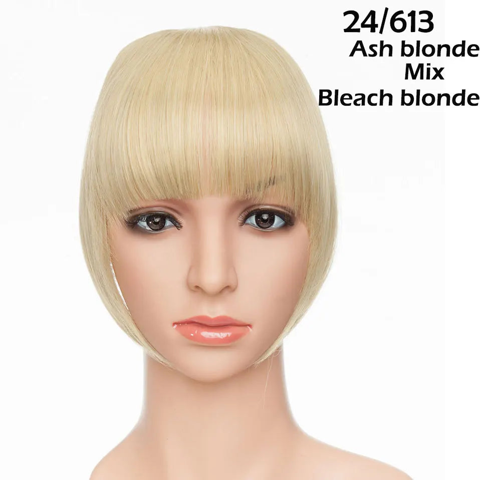 SNOILITE Synthetic Clip In Bangs Hair Extensions Black Brown Blonde Fake Fringe hairpiece 18colors blunt bangs for women