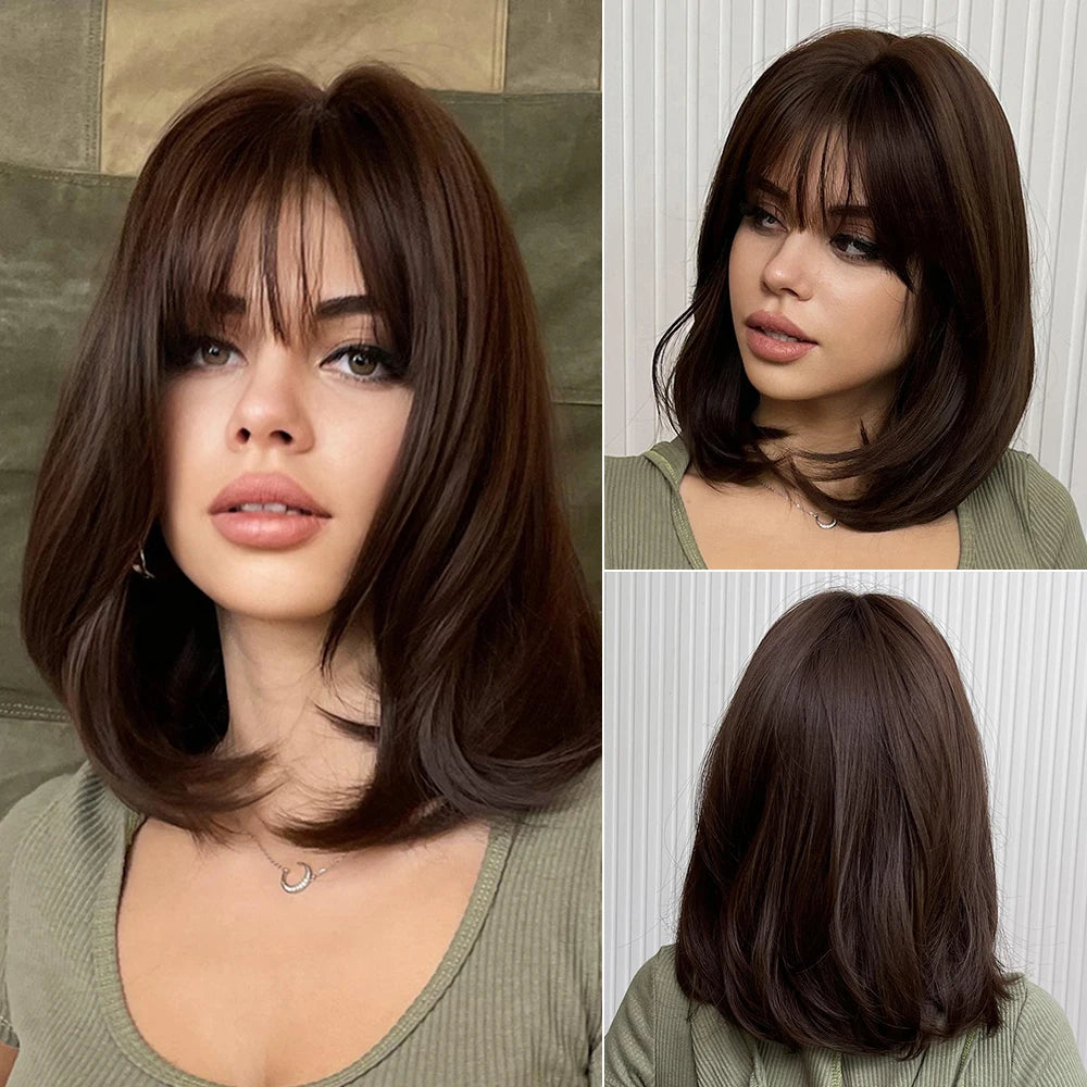ELEMENT Synthetic Short Straight Wig Black Ombre Blonde Bob Wigs with Bangs for Women Cosplay Party Daily Hair Headband