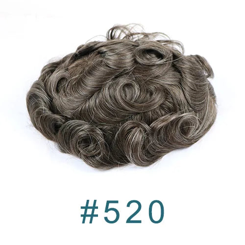 Dark Brown Men Toupee 80% Natural Hairline 0.02mm Invisible Super Thin Skin PU Black Grey Blonde Human Hair Hairpieces Prosthesi