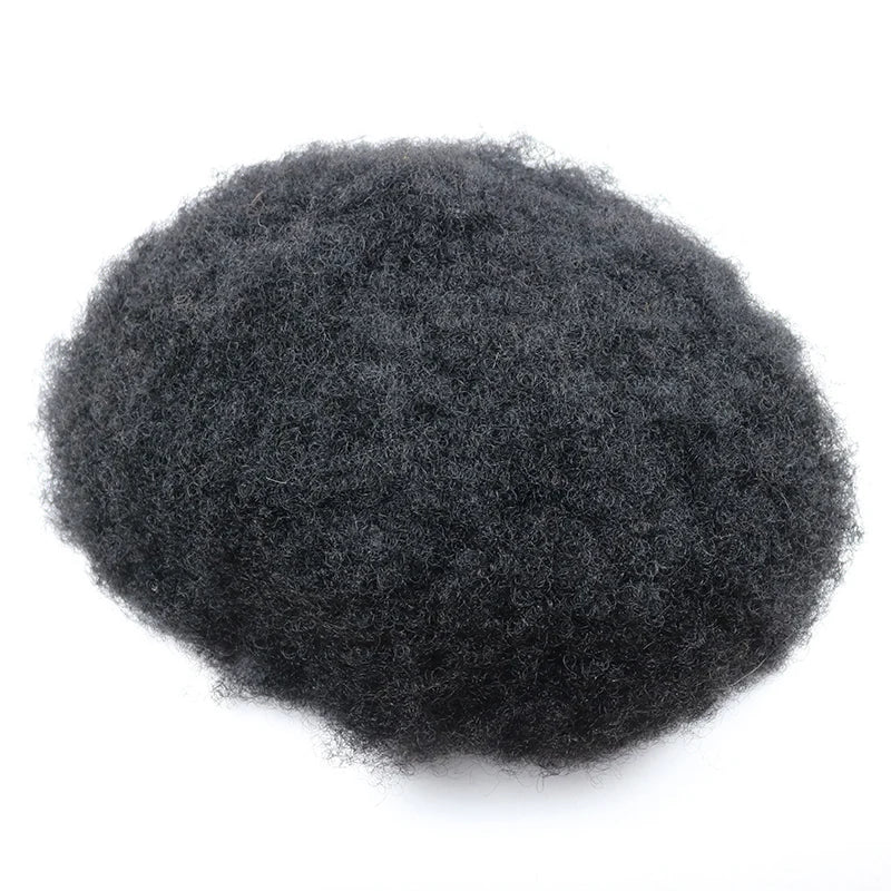 6mm 10mm Afro Wave Full Skin Toupee for Basketbass Players and Fans Brazilian Remy Human Hair Replacement Afro Wave Hair Men Wig