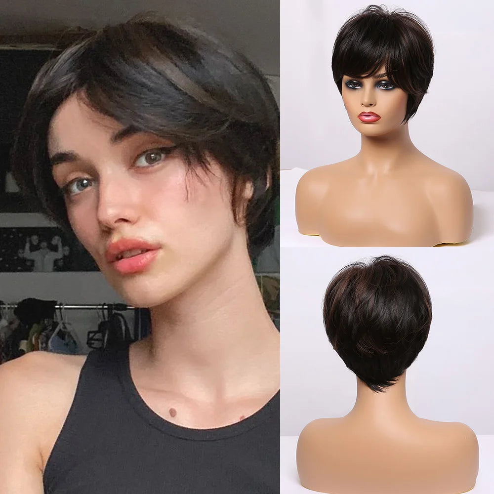 LOUIS FERRE Blonde Short Bob Wigs with Bangs Heat Resistant Synthetic Daily Cosplay Ombre Blonde Hair Wigs for White/Black Women
