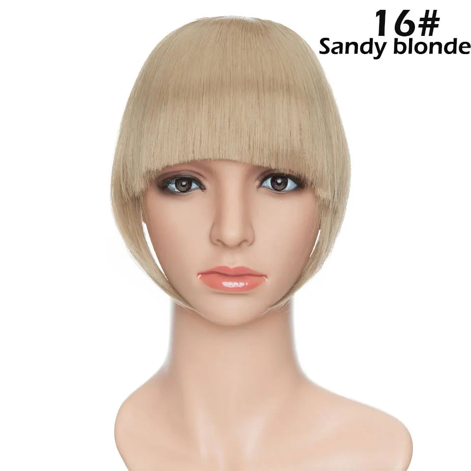 SNOILITE Synthetic Clip In Bangs Hair Extensions Black Brown Blonde Fake Fringe hairpiece 18colors blunt bangs for women